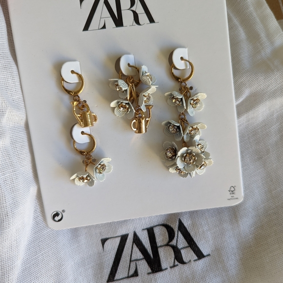 ZARA flower and watering pot modular drop earrings white gold NWT - Picture 6 of 7